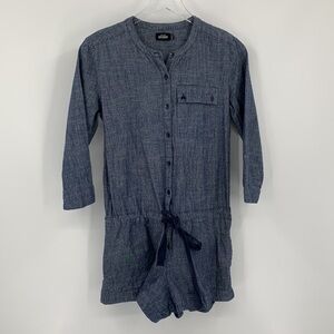 Kate Spade Saturday chambray denim cotton romper shorts button jumpsuit blue S